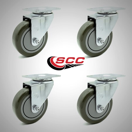 Service Caster 4 Inch SS Gray Polyurethane Wheel Swivel Top Plate Caster Set SCC-SS20S414-PPUB-4